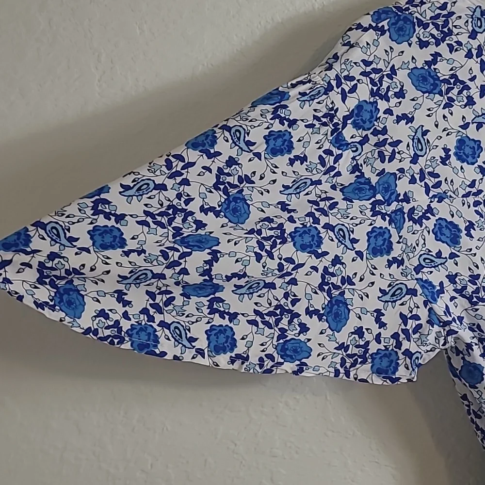 Abel the Label Wild Bloom Tiered Flowy Boho Floral Maxi Blue Floral Size M - Picture 6 of 9
